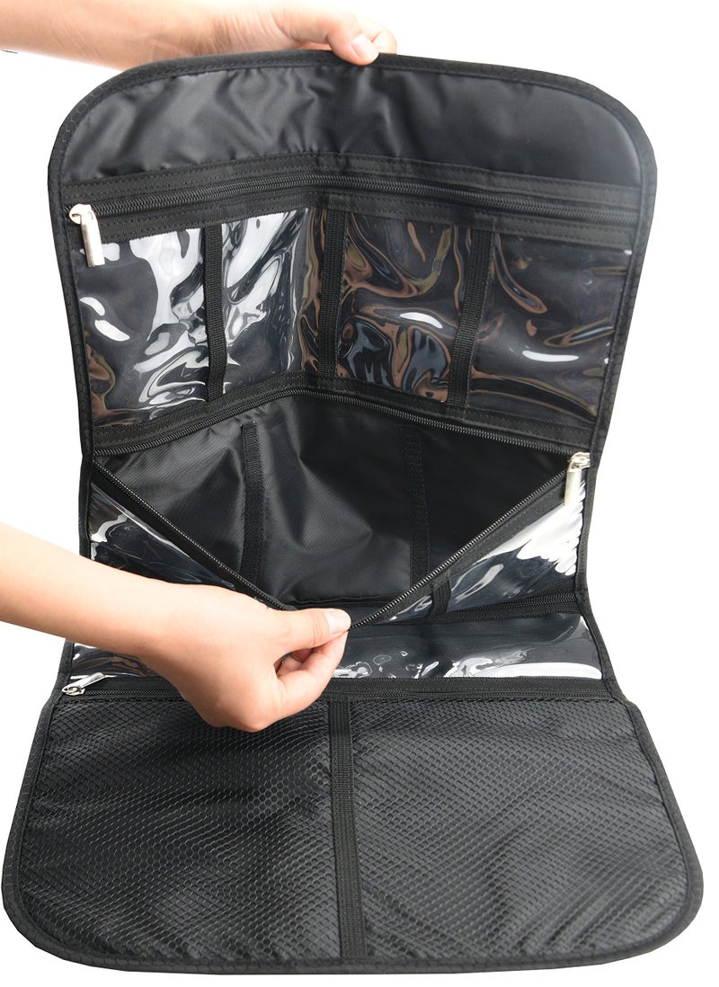 Freegrace Premium Hanging Toiletry Travel Bag - Cosmetic, Jewelry, Toiletry & Accessory Storage Organizer Bag, Large Size, Various Compartments (Black) - Image 4